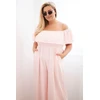 Moteriškas Plus Size kombinezonas su raukiniais ir trumpomis rankovėmis, pudrinės rožinės spalvos