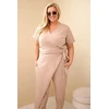 Moteriškas Plus Size kombinezonas su surišimu ties juosmeniu, fango spalvos