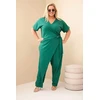 Moteriškas Plus Size kombinezonas su surišimu ties juosmeniu, žalias