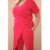 Moteriškas Plus Size kombinezonas su surišimu ties juosmeniu, fuksijos spalvos