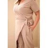 Moteriškas Plus Size kombinezonas su surišimu ties juosmeniu, fango spalvos