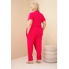 Moteriškas Plus Size kombinezonas su surišimu ties juosmeniu, fuksijos spalvos