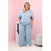 Moteriškas Plus Size komplektas iš tencelio su surišamu juosmeniu, šviesiai džinso spalvos