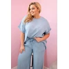 Moteriškas Plus Size komplektas iš tencelio su surišamu juosmeniu, šviesiai džinso spalvos