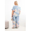 Moteriškas Plus Size komplektas su gėlėmis, mėlynos spalvos