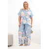 Moteriškas Plus Size komplektas su gėlėmis, mėlynos spalvos