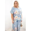 Moteriškas Plus Size komplektas su gėlėmis, mėlynos spalvos