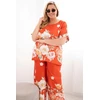 Moteriškas Plus Size komplektas su gėlėta palaidine ir plačiomis kelnėmis, plytų raudonos spalvos