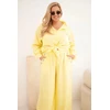 Moteriškas Plus Size komplektas su marškiniais ir plačiomis kelnėmis, geltonas