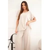 Moteriškas Plus Size komplektas su palaidine ir plačiomis kelnėmis, smėlio spalvos