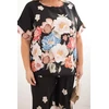 Moteriškas Plus Size komplektas su palaidine ir gėlių rašto plačiomis kelnėmis, juodas