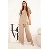 Moteriškas Plus Size komplektas su palaidine ir plačiomis kelnėmis, fango spalvos