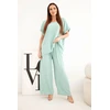 Moteriškas Plus Size komplektas su palaidine ir plačiomis kelnėmis, tamsios mėtų spalvos