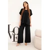 Moteriškas Plus Size komplektas su palaidine ir plačiomis kelnėmis, juodas