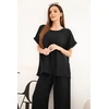 Moteriškas Plus Size komplektas su palaidine ir plačiomis kelnėmis, juodas