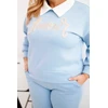 Moteriškas Plus Size komplektas su plačiomis kelnėmis ir apykakle, mėlynos spalvos