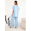 Moteriškas Plus Size komplektas su plačiomis kelnėmis, mėlynas