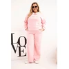 Moteriškas Plus Size komplektas su plačiomis klešnėmis ir apykakle, šviesiai rožinės spalvos