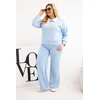 Moteriškas Plus Size komplektas su plačiomis kelnėmis ir apykakle, mėlynos spalvos