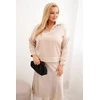 Moteriškas Plus Size komplektas su satino blizgesiu ir nėriniais, smėlio spalvos