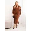 Moteriškas Plus Size komplektas su satino blizgesiu ir nėriniais, kapučino spalvos