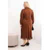 Moteriškas Plus Size komplektas su satino blizgesiu ir nėriniais, kapučino spalvos