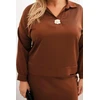 Moteriškas Plus Size komplektas su satino blizgesiu ir nėriniais, kapučino spalvos
