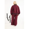 Moteriškas Plus Size komplektas su užtrauktuku ir plačiomis kelnėmis, bordo spalvos