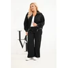 Moteriškas Plus Size komplektas su užtrauktuku ir plačiomis kelnėmis, juodas