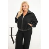 Moteriškas Plus Size komplektas su užtrauktuku ir plačiomis kelnėmis, juodas