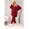 Moteriškas Plus Size laisvalaikio komplektas su džemperiu ir kelnėmis, burgundiškas