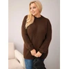 Moteriškas Plus Size laisvo kirpimo megztinis, rudas