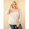 Moteriškas Plus Size medvilninis džemperis su ažūrine įsiuva ir kišene, pilkai smėlio spalvos