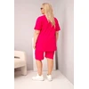 Moteriškas Plus Size medvilninis komplektas su palaidine ir šortais, fuksijos spalvos