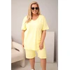 Moteriškas Plus Size medvilninis komplektas su palaidine ir šortais, geltonas