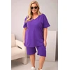 Moteriškas Plus Size medvilninis komplektas su palaidine ir šortais, violetinis