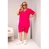 Moteriškas Plus Size medvilninis komplektas su palaidine ir šortais, fuksijos spalvos