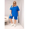 Moteriškas Plus Size medvilninis komplektas su palaidine ir šortais, rugiagėlių mėlynos spalvos