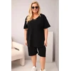 Moteriškas Plus Size medvilninis komplektas su palaidine ir šortais, juodas