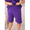 Moteriškas Plus Size medvilninis komplektas su palaidine ir šortais, violetinis