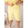 Moteriškas Plus Size medvilninis komplektas su palaidine ir šortais, geltonas