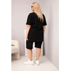 Moteriškas Plus Size medvilninis komplektas su palaidine ir šortais, juodas