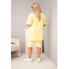Moteriškas Plus Size medvilninis komplektas su palaidine ir šortais, geltonas