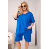 Moteriškas Plus Size medvilninis komplektas su palaidine ir šortais, rugiagėlių mėlynos spalvos