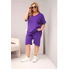 Moteriškas Plus Size medvilninis komplektas su palaidine ir šortais, violetinis