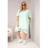 Moteriškas Plus Size medvilninis komplektas su palaidine ir šortais, mėtų spalvos
