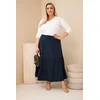 Moteriškas Plus Size medvilninis mušelino sijonas su raukiniais ir tampriu juosmeniu, tamsiai mėlynas