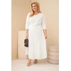Moteriškas Plus Size medvilninis muslino sijonas su raukiniais ir tampriu juosmeniu, baltas