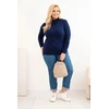 Moteriškas Plus Size megztinis aukštu kaklu, tamsiai mėlynas