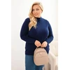 Moteriškas Plus Size megztinis aukštu kaklu, tamsiai mėlynas